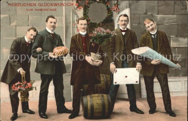 Glueckwunsch Namenstag Kuchen Blumen Baum Männer