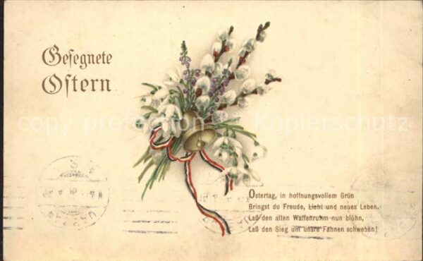 Ostern Easter Paques Glocke Schwarz-Weiss-Rot Weidenkätzchen