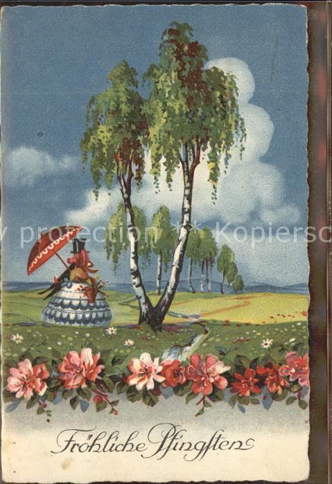 Pfingsten Pentecost Pentecote Baum Blumen Paar Sonnenschirm