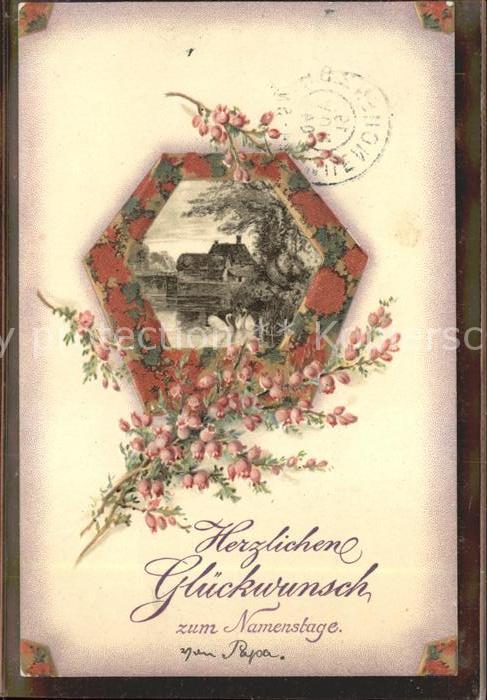 Namenstag Namenskarte Glückwunsch Blumen Schwäne
