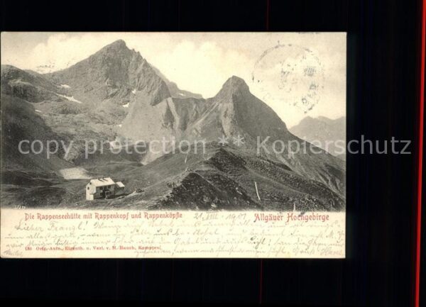 Rappenseehuette Berghütte mit Rappenkopf und Rappenköpf