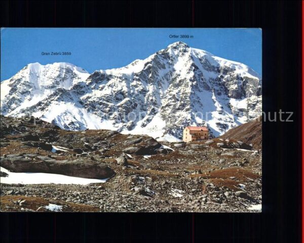 Duesseldorfer Huette mit Ortler und Zebru Schutzhaus Ortlerg