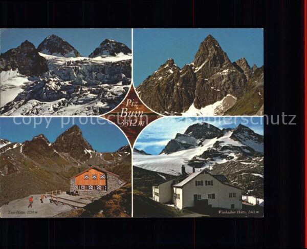 Wiesbadener Huette und Tuoi Hütte mit Piz Buin Schutzhütte