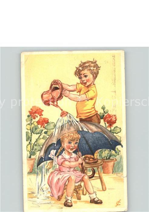 Kinder Child Enfants Regenschirm Gießkanne Blumen