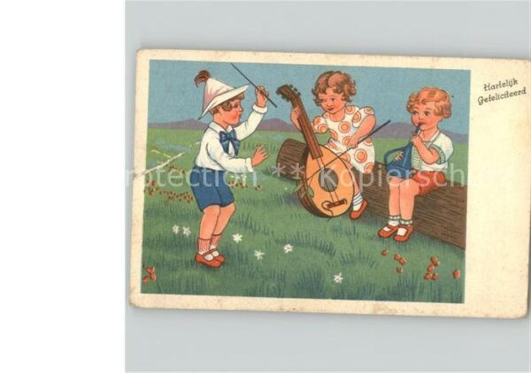 Kinder Child Enfants Baumstamm Trompete Violoncello