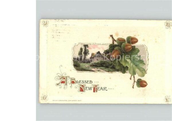 Eichenblatt-Litho Kleeblatt Neujahr