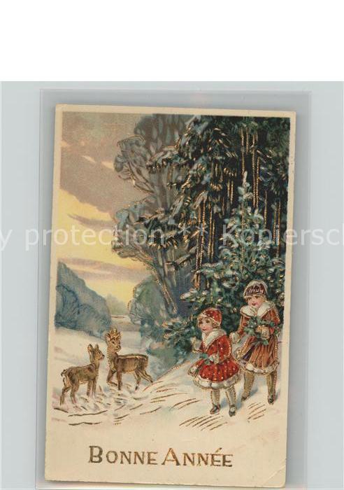 Neujahr Reh Kinder Schnee