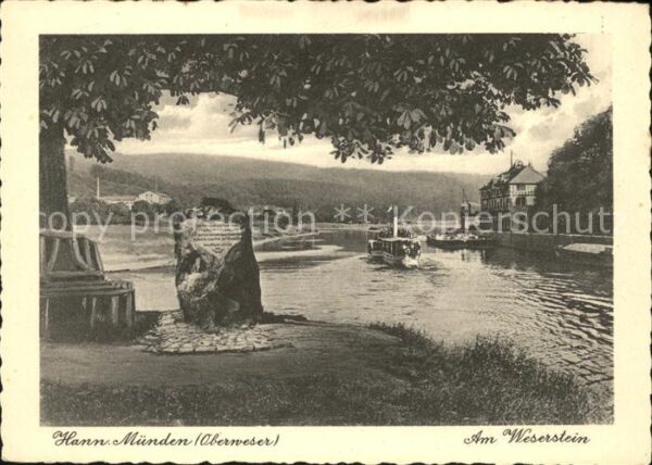 Hann. Muenden Partie am Weserstein mit Schiff