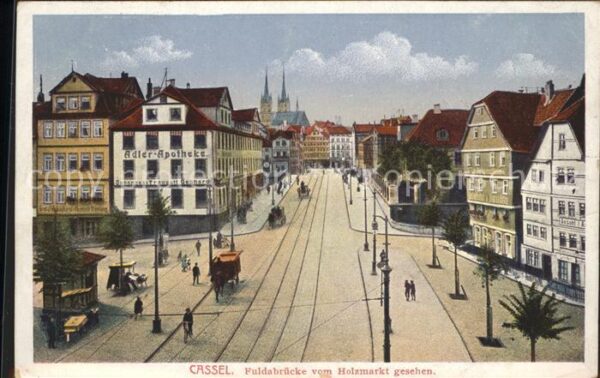 Kassel Fuldabrücke vom Holzmarkt aus gesehen