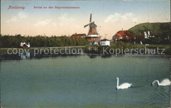 Norderney Nordseebad Partie an der Napoleonschanze Windmühle
