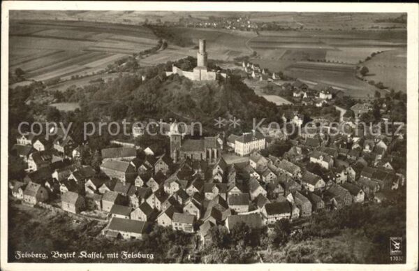 Felsberg Hessen Gesamtansicht mit Felsburg und Butterfa