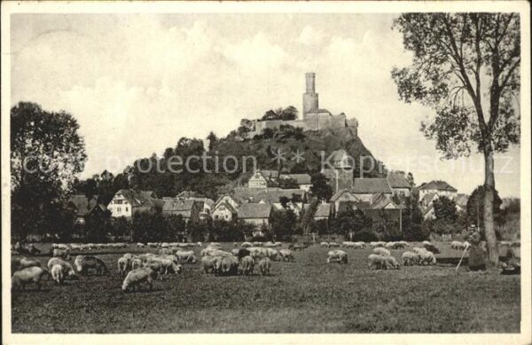 Felsberg Hessen Ortsansicht mit Kirche und Felsburg mit