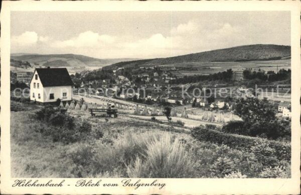 Hilchenbach Blick vom Galgenberg Heuernte Bahnpost