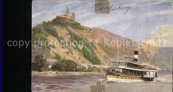 Braubach Rhein Die Marksburg mit Ausflugsshciff
