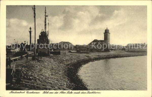 Cuxhaven Nordseebad Blick von der Alten Liebe zum Leuchttur