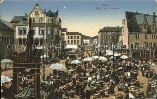 Mainz Rhein Markt mit Brunnen