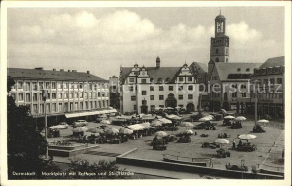 Darmstadt Marktplatz mit Rathaus u.Stadtkirche