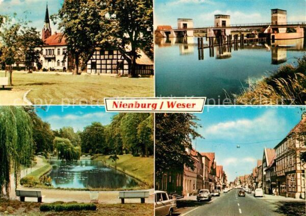 Nienburg Weser Kirche Brücke Teich Strassenpartie