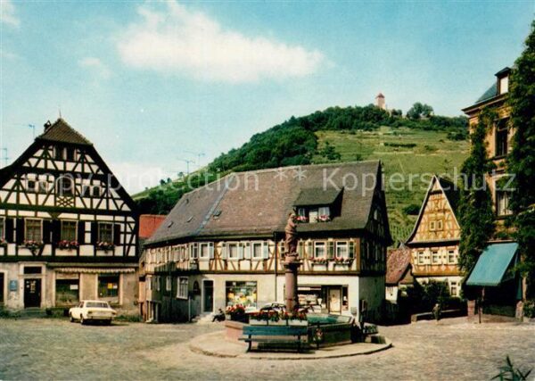 Heppenheim Bergstrasse Markt mit Brunnen und Schlossberg