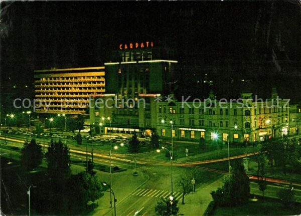 Brasso Brasov Kronstadt Hotelul Carpati Nachtaufnahme