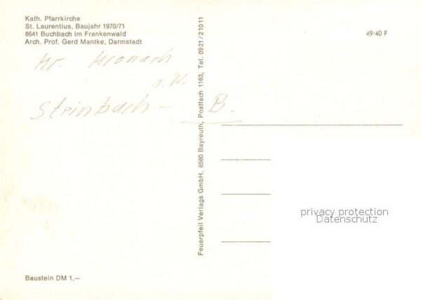 Buchbach Steinbach Wald Katholische Pfarrkirche Sankt Laurentiu – Bild 2