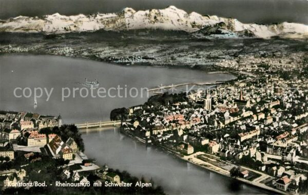 Konstanz Bodensee Rheinausfluß Alpen Fliegeraufnahme