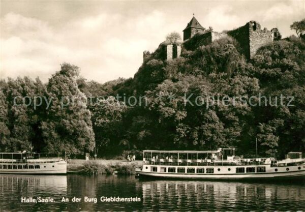 Halle Saale Fahrgastschiffe mit Burg Giebichenstein