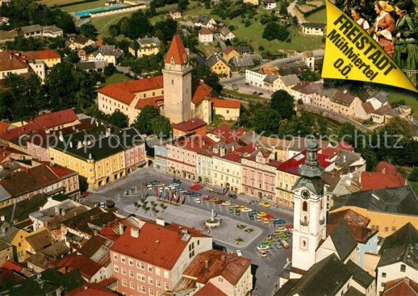Freistadt Muehlviertel Fliegeraufnahme Marktplatz Kirche