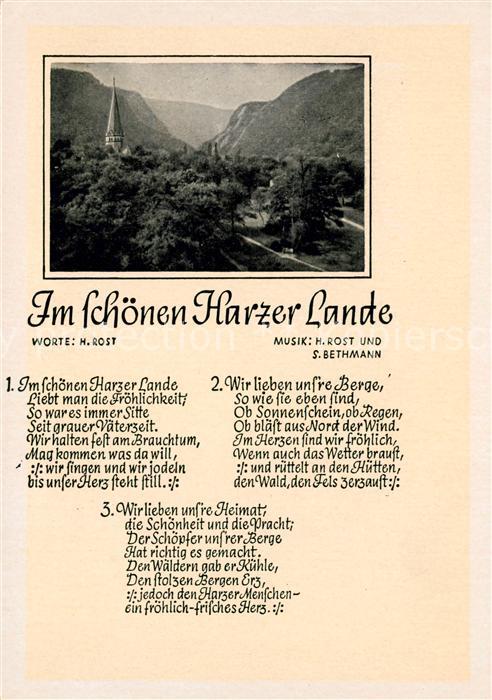 Liederkarte Im schönen Harzer Lande