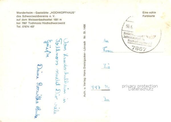 Todtmoos Gaststätte Hochkopfhaus Gaststube Aussi – Bild 2