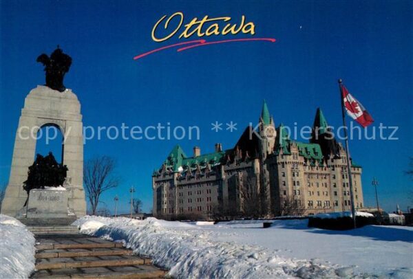 Ottawa Ontario Chateau Laurier hotel Monument in winte
