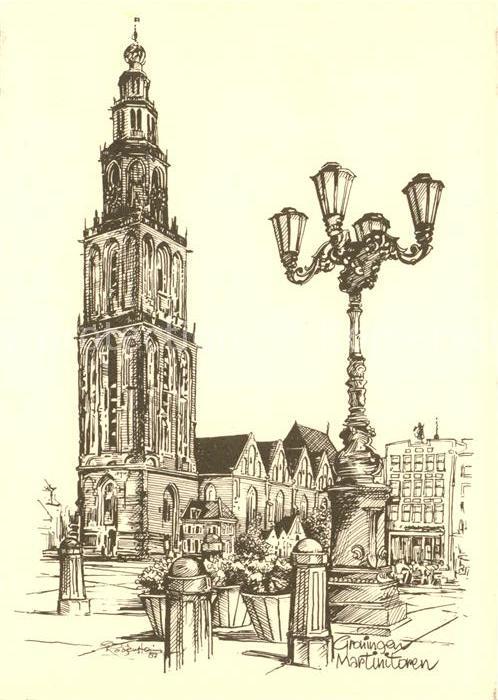 Groningen Martinitoren Zeichnung Künstlerkarte