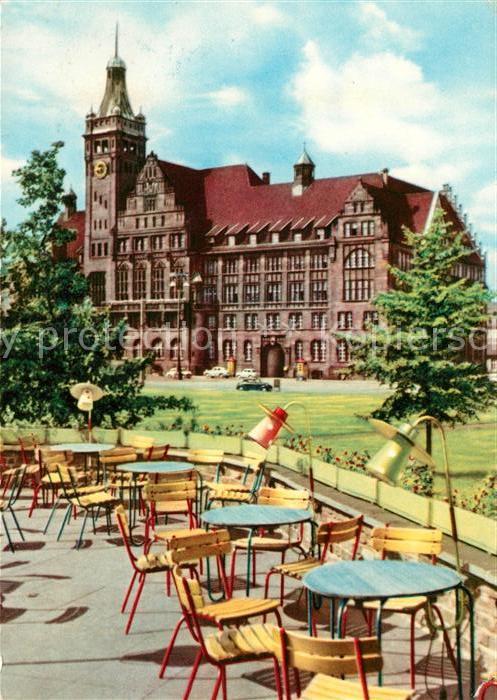 Karl-Marx-Stadt Blick zum Rathaus Restaurant Terrasse