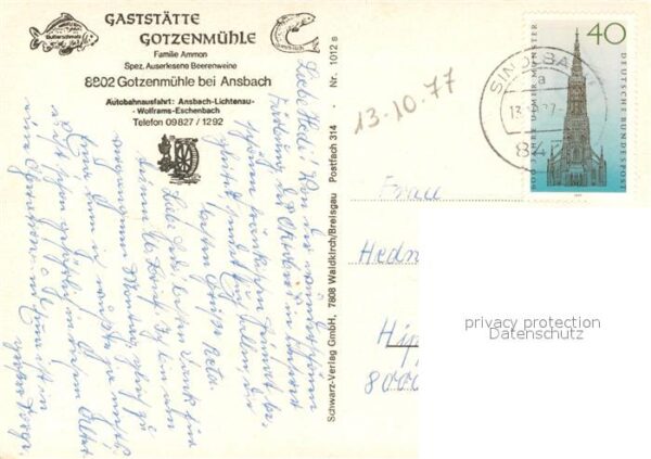 Ansbach Mittelfranken Gaststätte Gotzenmühle – Bild 2