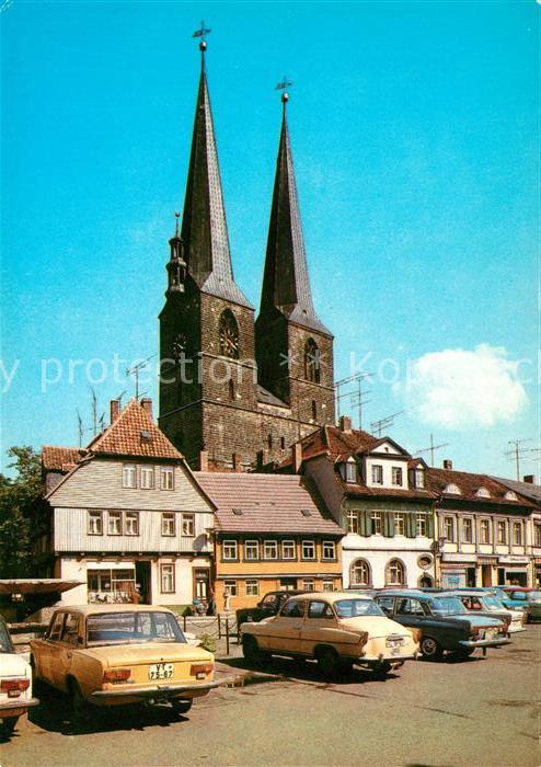 Quedlinburg Blick vom Mathildenbrunnen zur Nikolaik