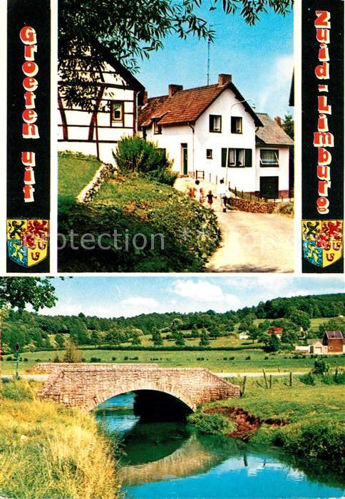 Zuid Limburg Ortsmotiv Partie am Fluss mit Brücke