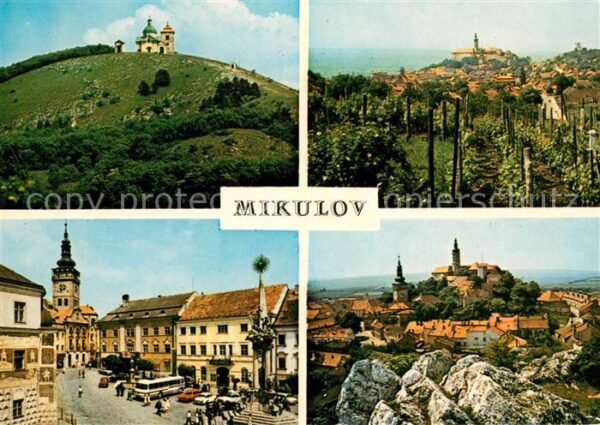 Mikulov Nikolsburg Suedmaehren Kirche Schloss Ortsblick