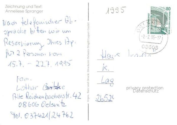 Oelsnitz Vogtland Kirche Zeichnung Anneliese Spranger – Bild 2