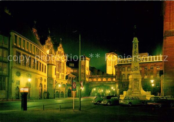 Frankfurt Main Paulsplatz Rathaus Denkmal Nachtaufnahm