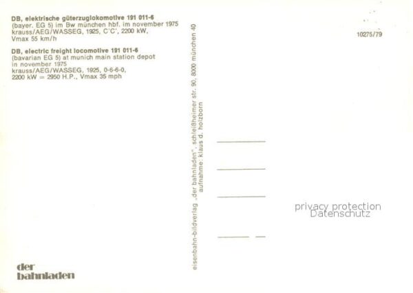 Lokomotive Elektrische Güterzuglokomotive 191 011- – Bild 2