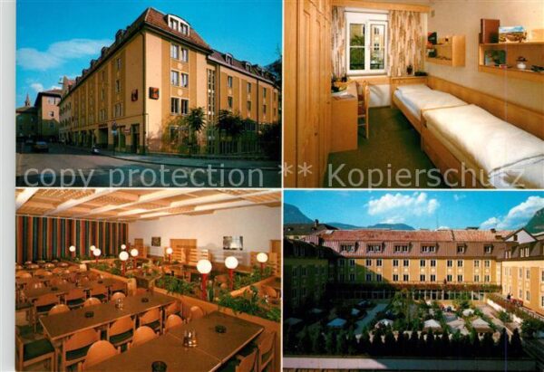Bozen Suedtirol Kolpinghaus Zimmer Speisesaal Innenhof