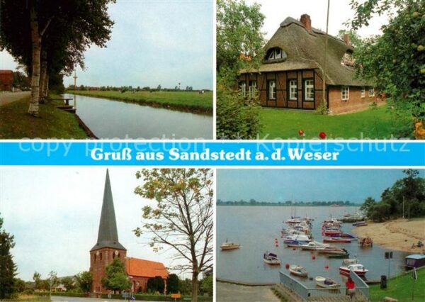 Sandstedt Weserpartie Reetdachhaus Kirche Bootsha