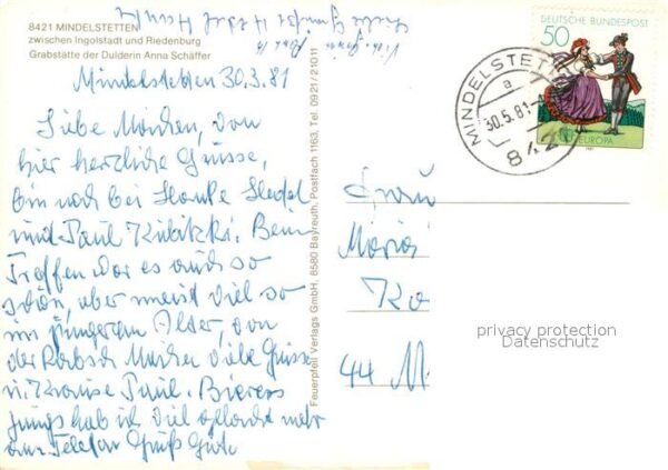 Mindelstetten Kirche Grabstätte der Dulderin Anna Sch – Bild 2