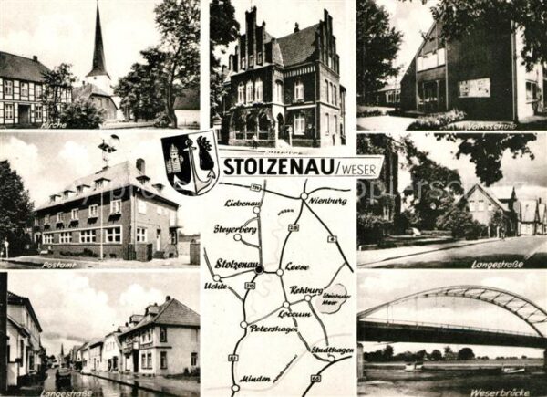 Stolzenau Weser Kirche Postamt Volksschule Weserbrücke