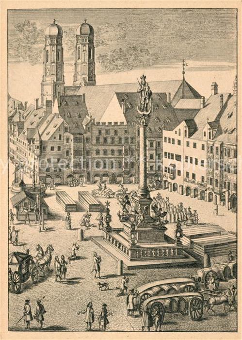 Muenchen Marienplatz Mariensäule Künstlerkarte