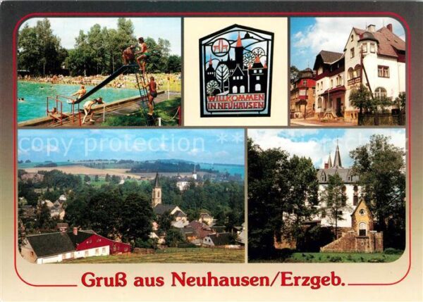 Neuhausen Erzgebirge Sommerbad Schild am Ortseingang Rathaus