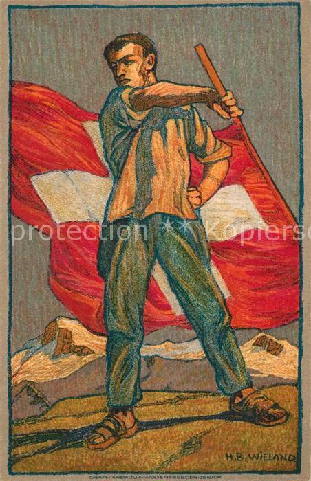 Bundesfeier Schweiz Rotes Kreuz Künstlerkarte H. B. Wieland