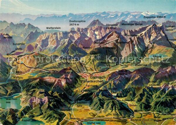 Garmisch-Partenkirchen Panoramakarte Werdenfelser Land