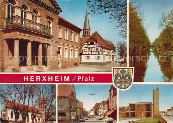 Herxheim Pfalz Ortsmotive mit Kirche Strassenpartie Pa