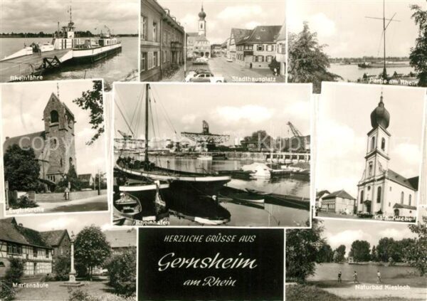 Gernsheim Rheinfähre Stadthausplatz Kirche Marien